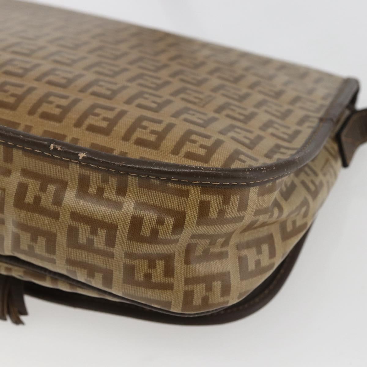 FENDI Zucchino Canvas Shoulder Bag Coated Canvas Beige Silver Auth 169510