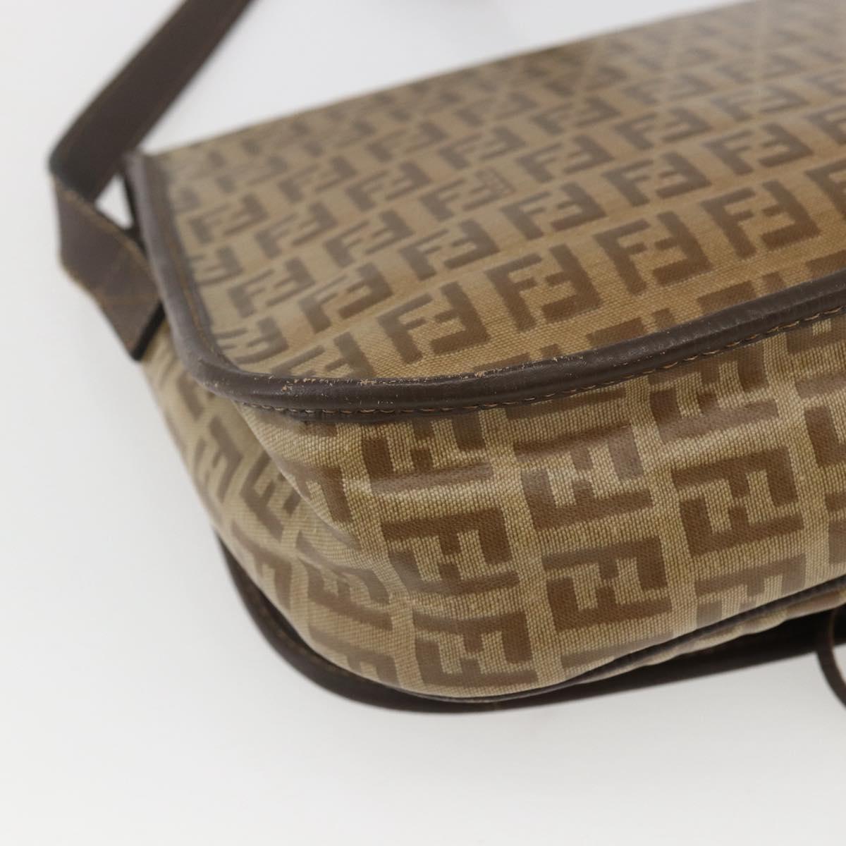 FENDI Zucchino Canvas Shoulder Bag Coated Canvas Beige Silver Auth 169510