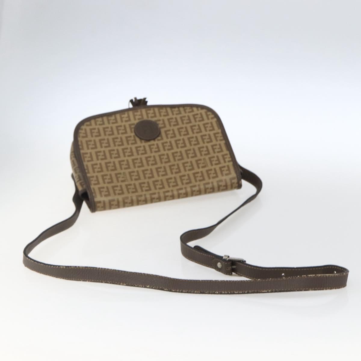 FENDI Zucchino Canvas Shoulder Bag Coated Canvas Beige Silver Auth 169510