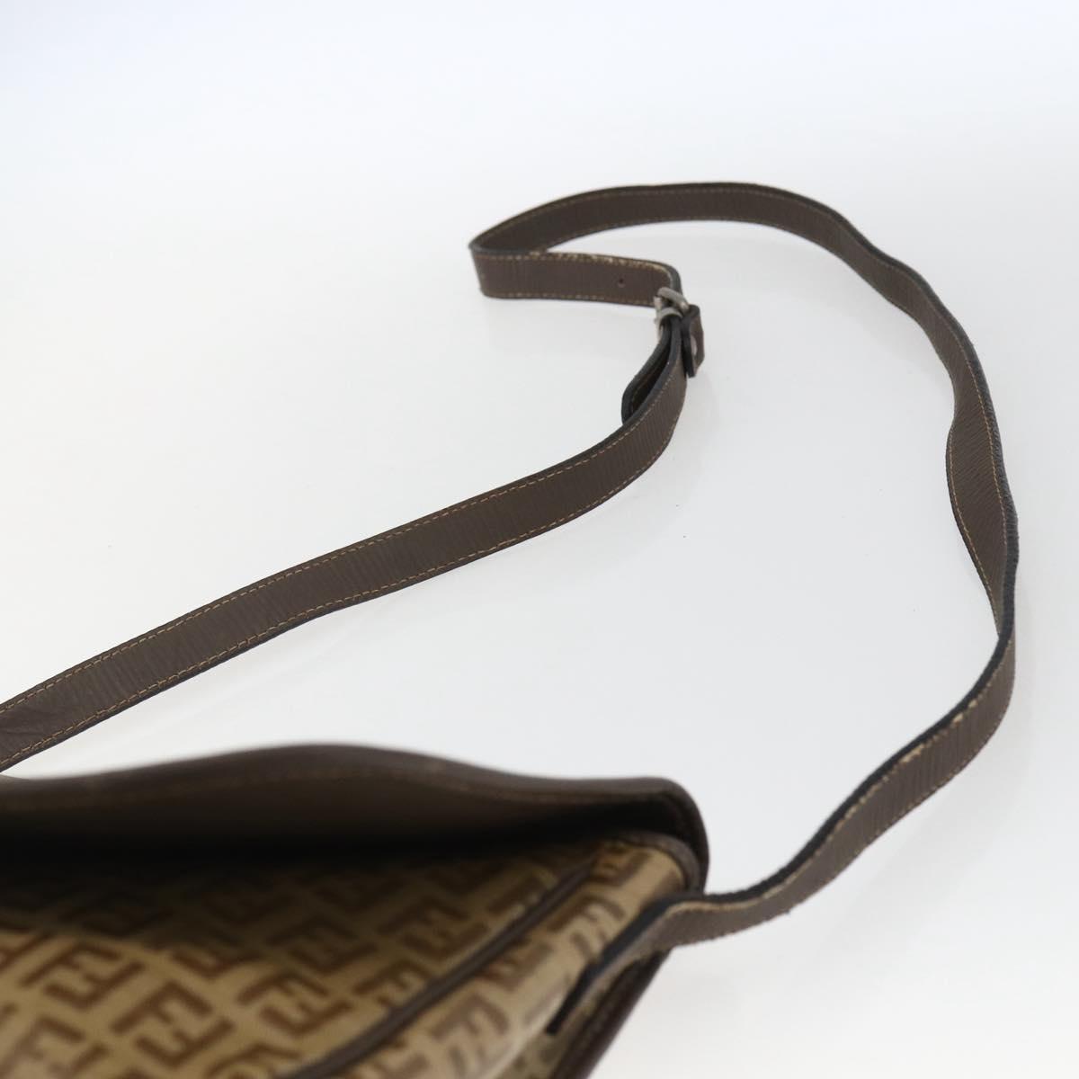 FENDI Zucchino Canvas Shoulder Bag Coated Canvas Beige Silver Auth 169510