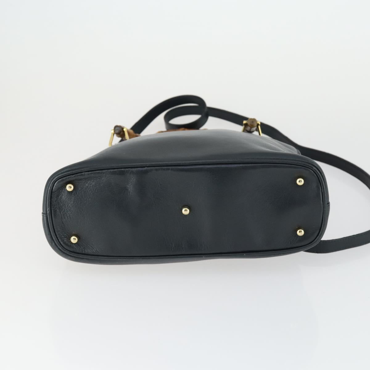 GUCCI Bamboo Hand Bag Leather 2way Black Gold 000 2122 0290 Auth 169514