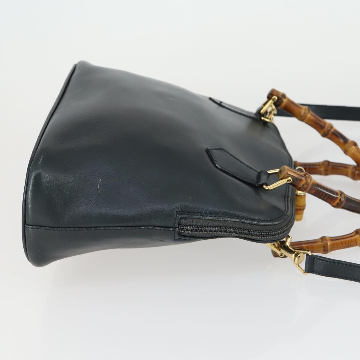 GUCCI Bamboo Hand Bag Leather 2way Black Gold 000 2122 0290 Auth 169514