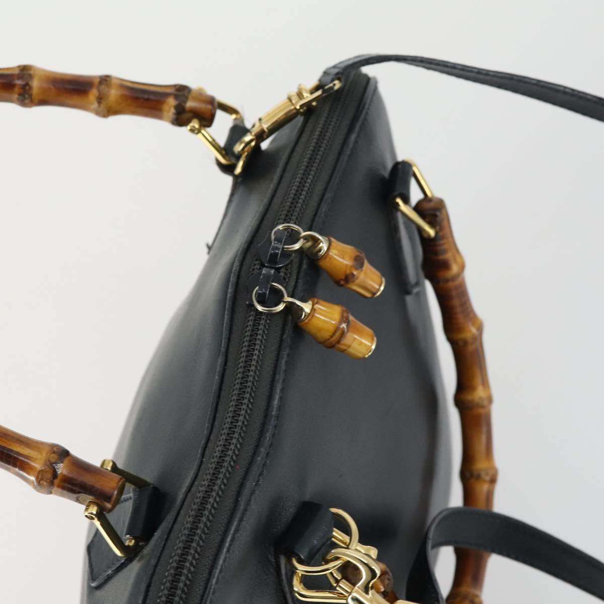GUCCI Bamboo Hand Bag Leather 2way Black Gold 000 2122 0290 Auth 169514