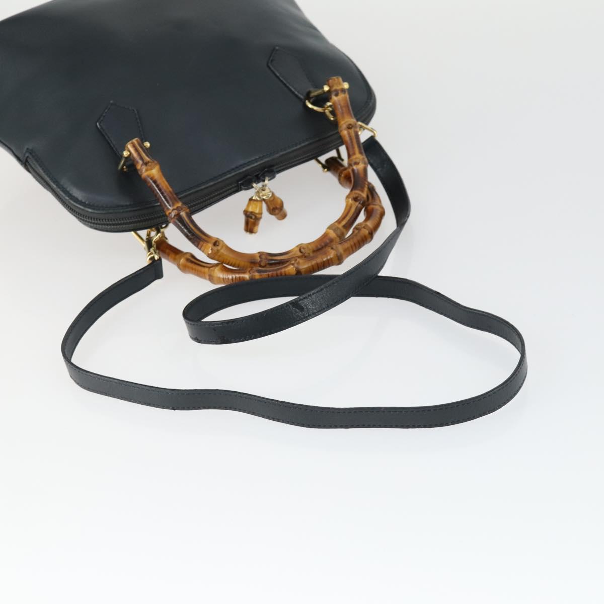 GUCCI Bamboo Hand Bag Leather 2way Black Gold 000 2122 0290 Auth 169514
