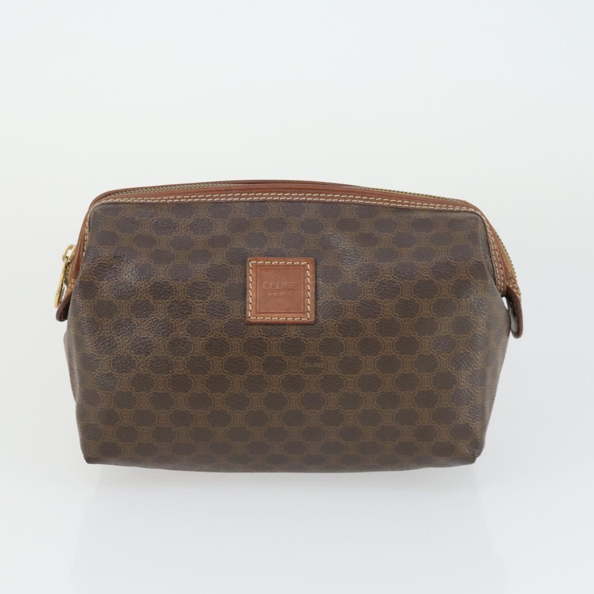 CELINE Macadam Canvas Clutch Bag PVC Leather 3 Set Brown Auth 169517
