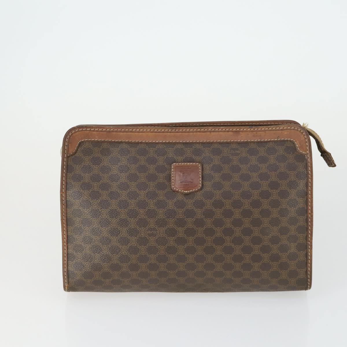 CELINE Macadam Canvas Clutch Bag PVC Leather 3 Set Brown Auth 169517