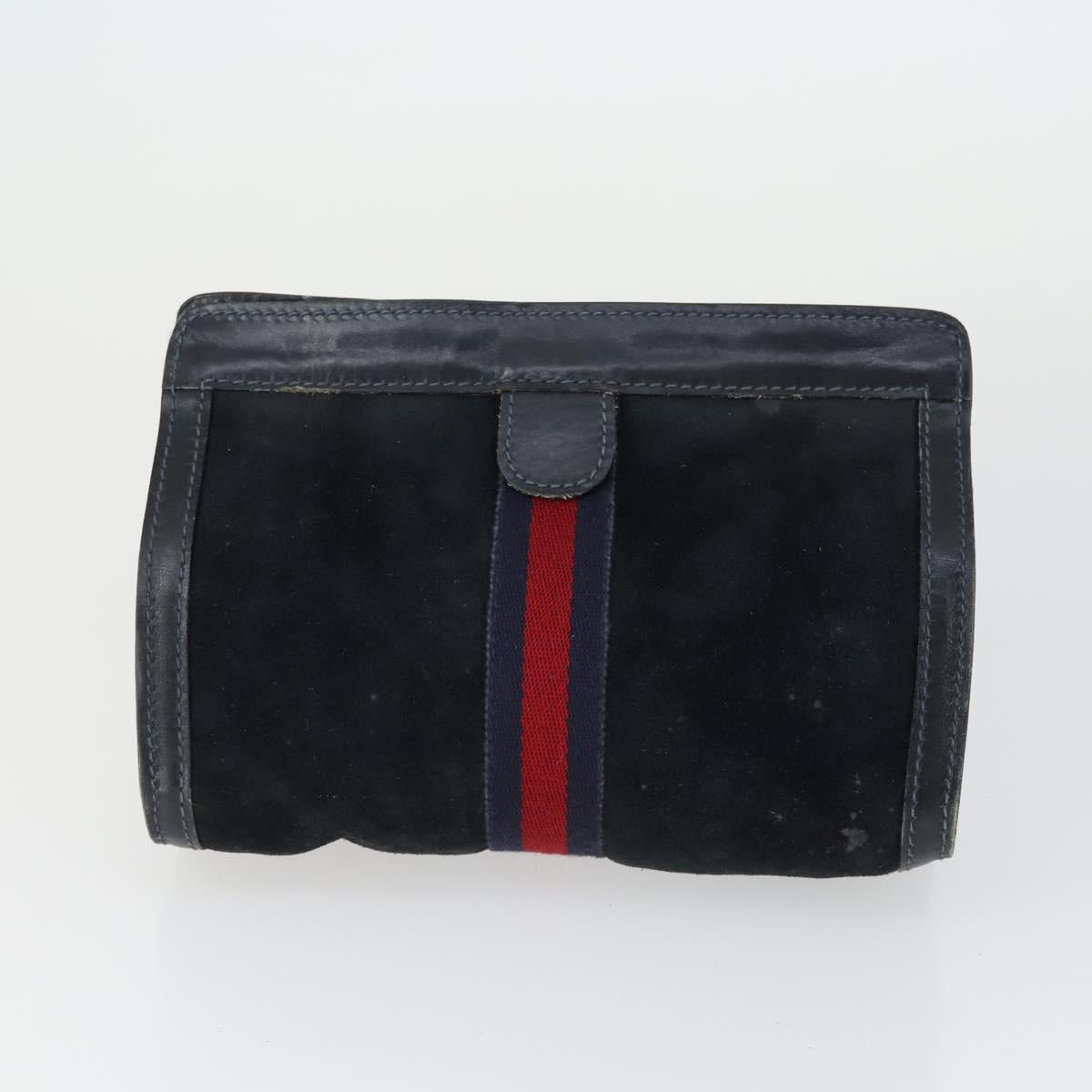 GUCCI Sherry Line Clutch Bag Suede Canvas 2 Set Navy Brown Auth 169518