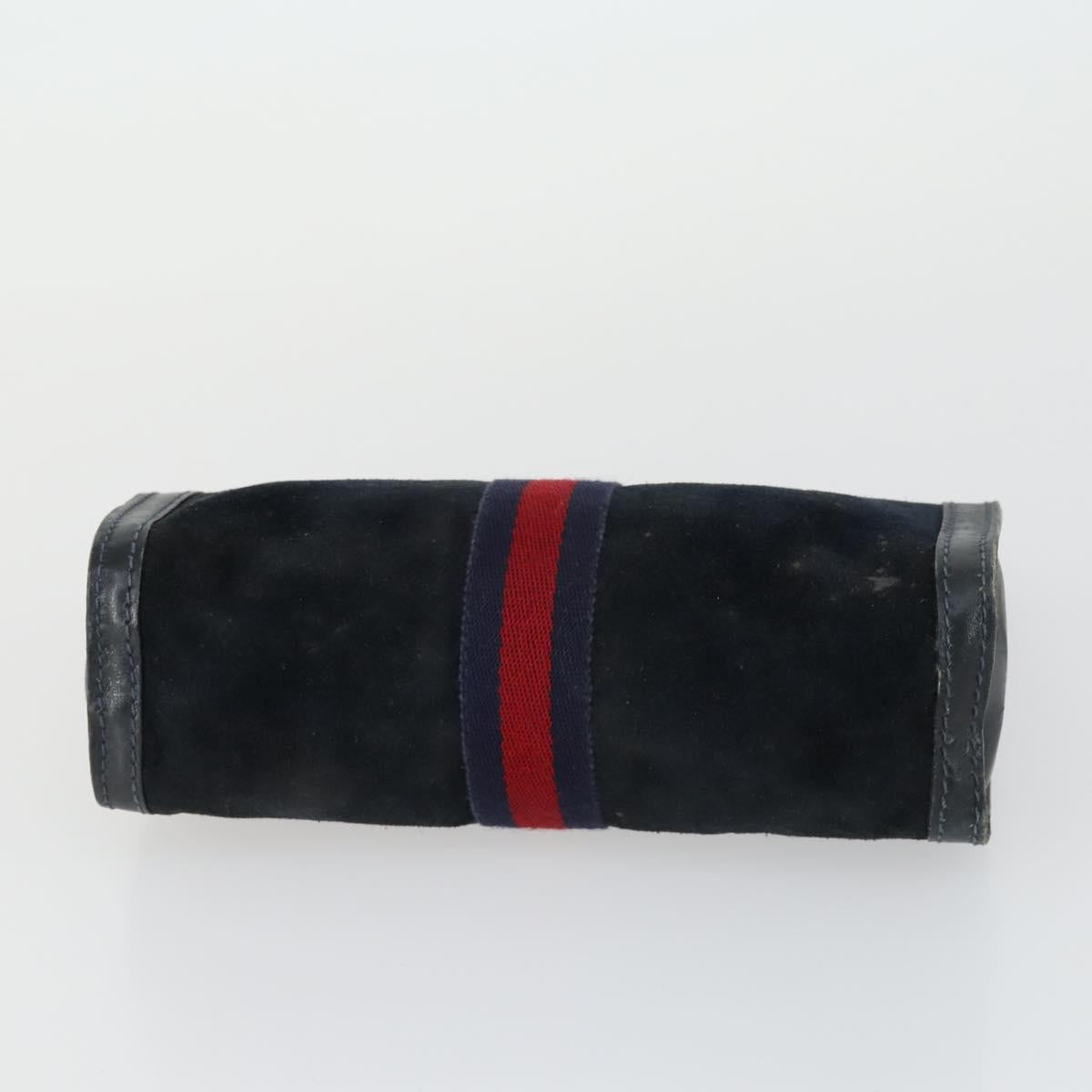 GUCCI Sherry Line Clutch Bag Suede Canvas 2 Set Navy Brown Auth 169518