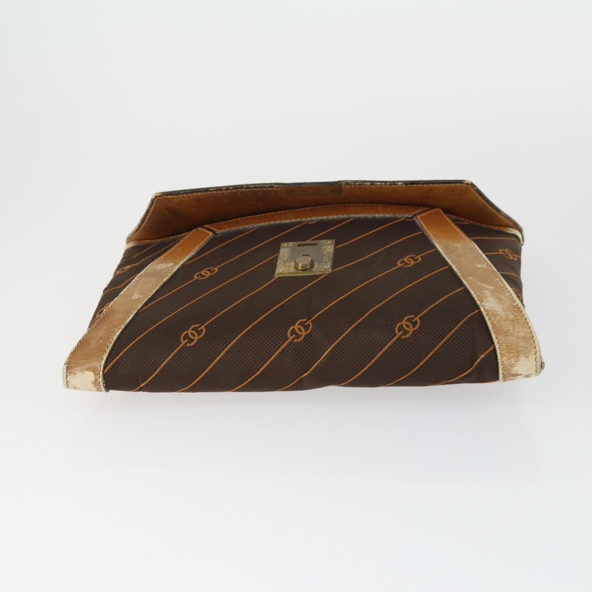 GUCCI Sherry Line Clutch Bag Suede Canvas 2 Set Navy Brown Auth 169518