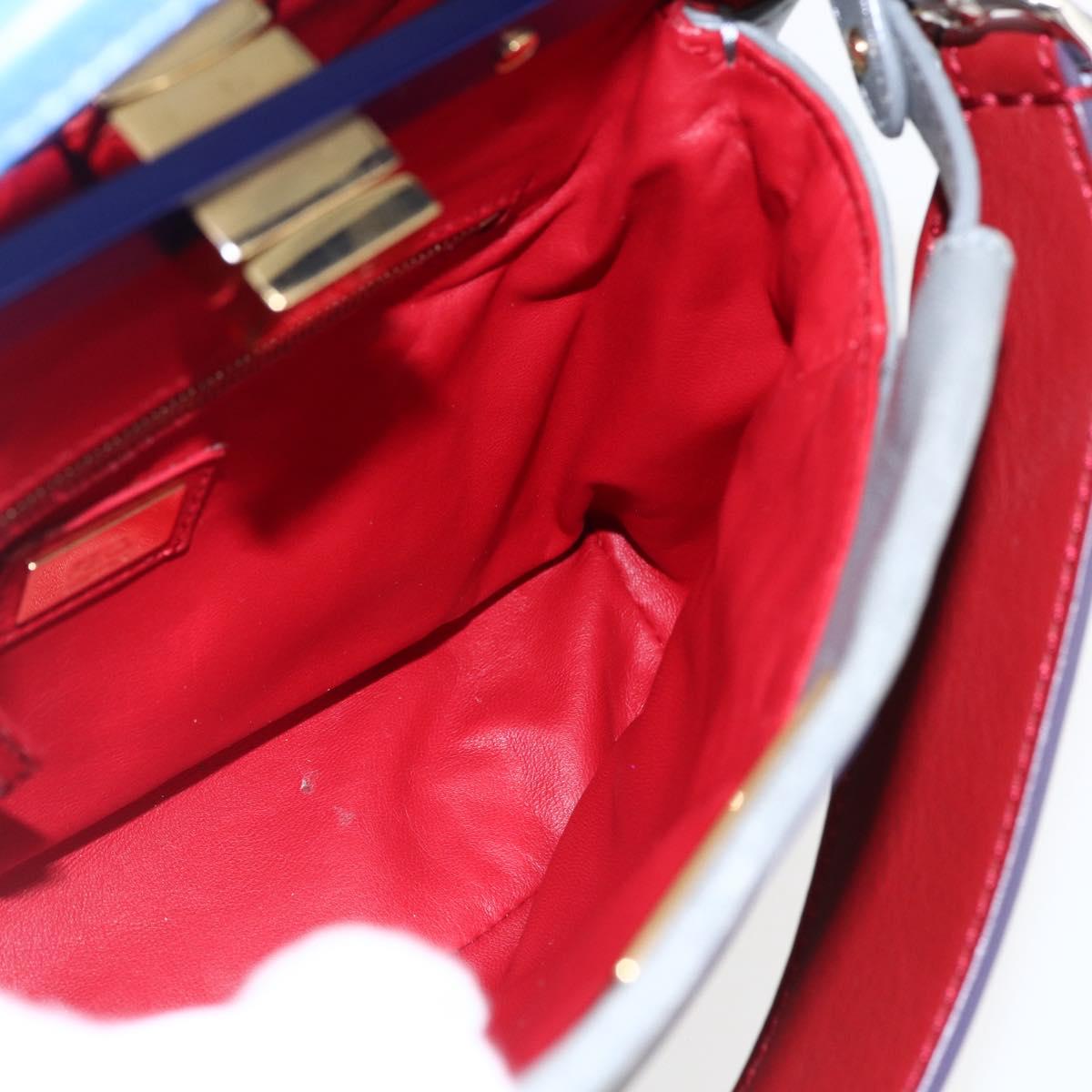 FENDI Peek A Boo Mini Hand Bag Leather 2way Gray Gold Auth 169542