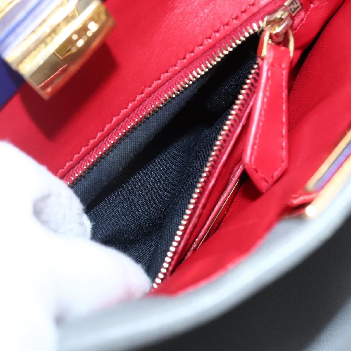 FENDI Peek A Boo Mini Hand Bag Leather 2way Gray Gold Auth 169542