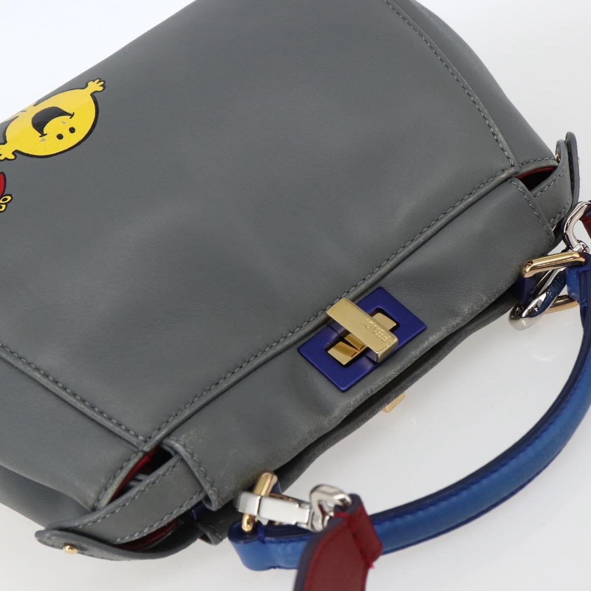 FENDI Peek A Boo Mini Hand Bag Leather 2way Gray Gold Auth 169542
