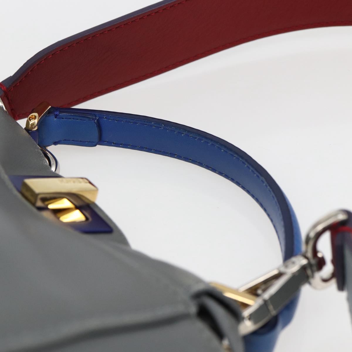 FENDI Peek A Boo Mini Hand Bag Leather 2way Gray Gold Auth 169542