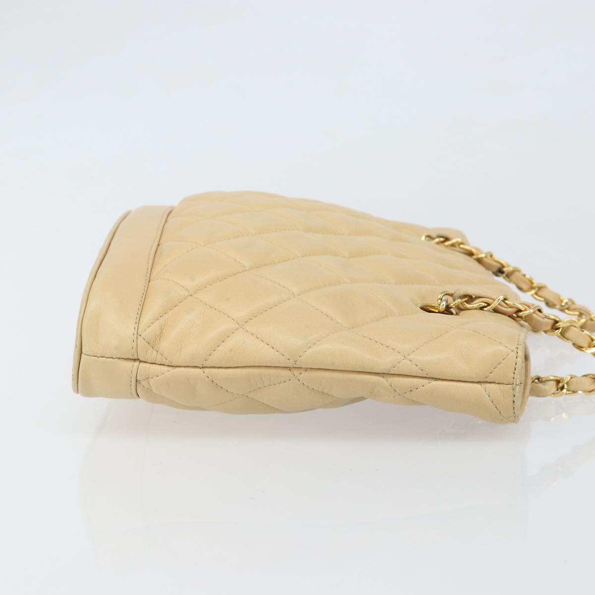 CHANEL Chain Matelasse Shoulder Bag Leather Beige Gold CC Auth 169546