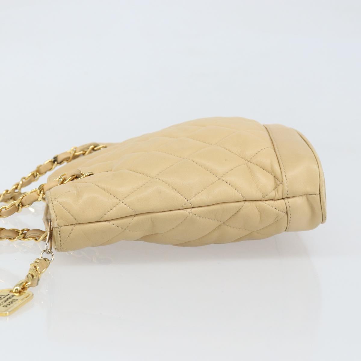 CHANEL Chain Matelasse Shoulder Bag Leather Beige Gold CC Auth 169546