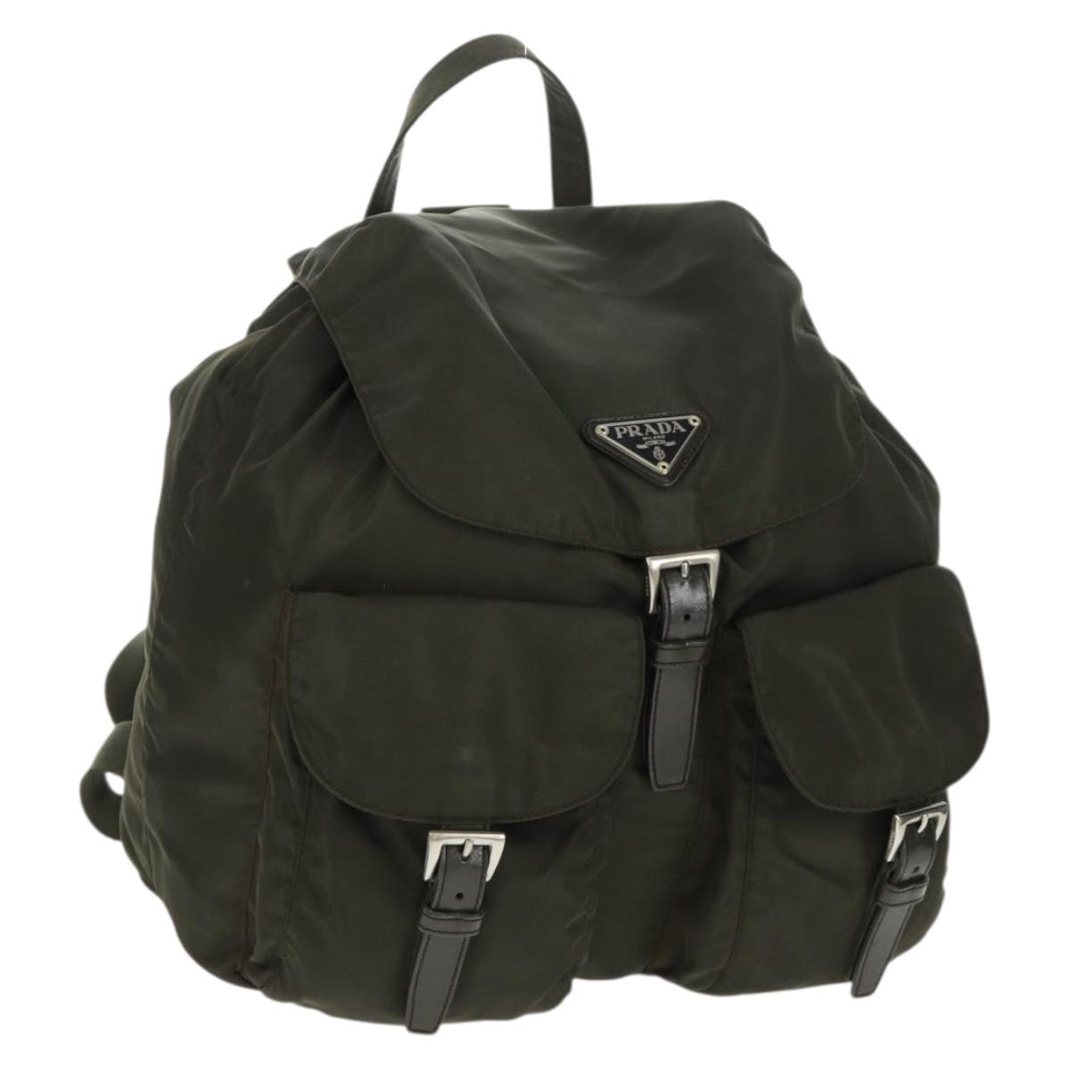 PRADA Backpack Nylon Khaki Silver Auth 169551V