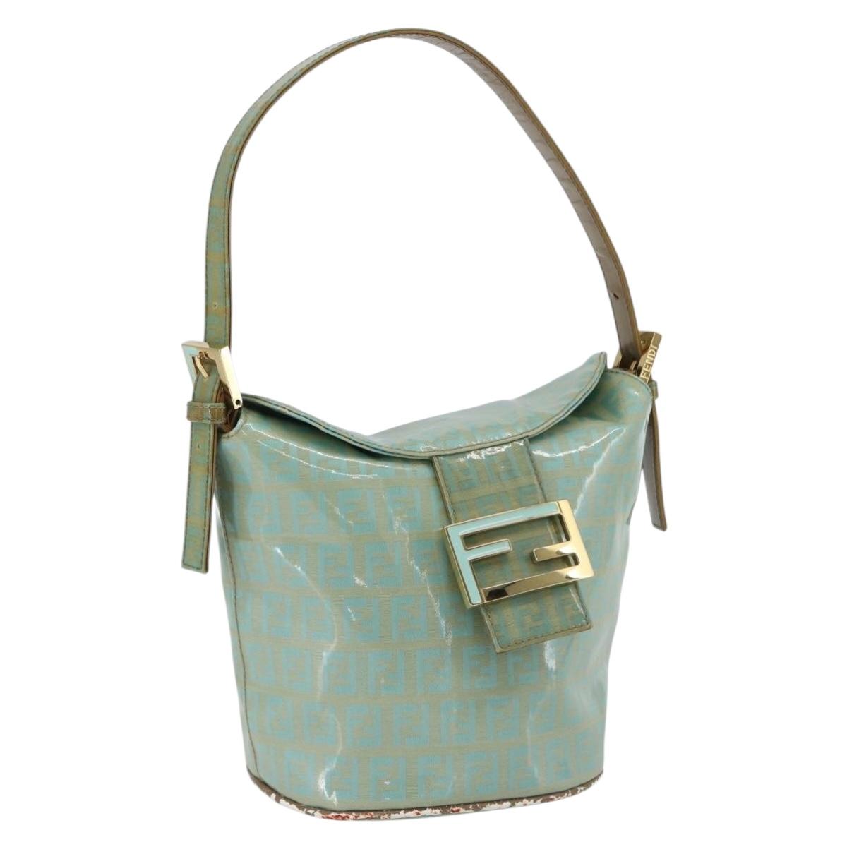 FENDI Zucchino Canvas Mamma Baguette Bag Coated Canvas Gold green Auth 169553A