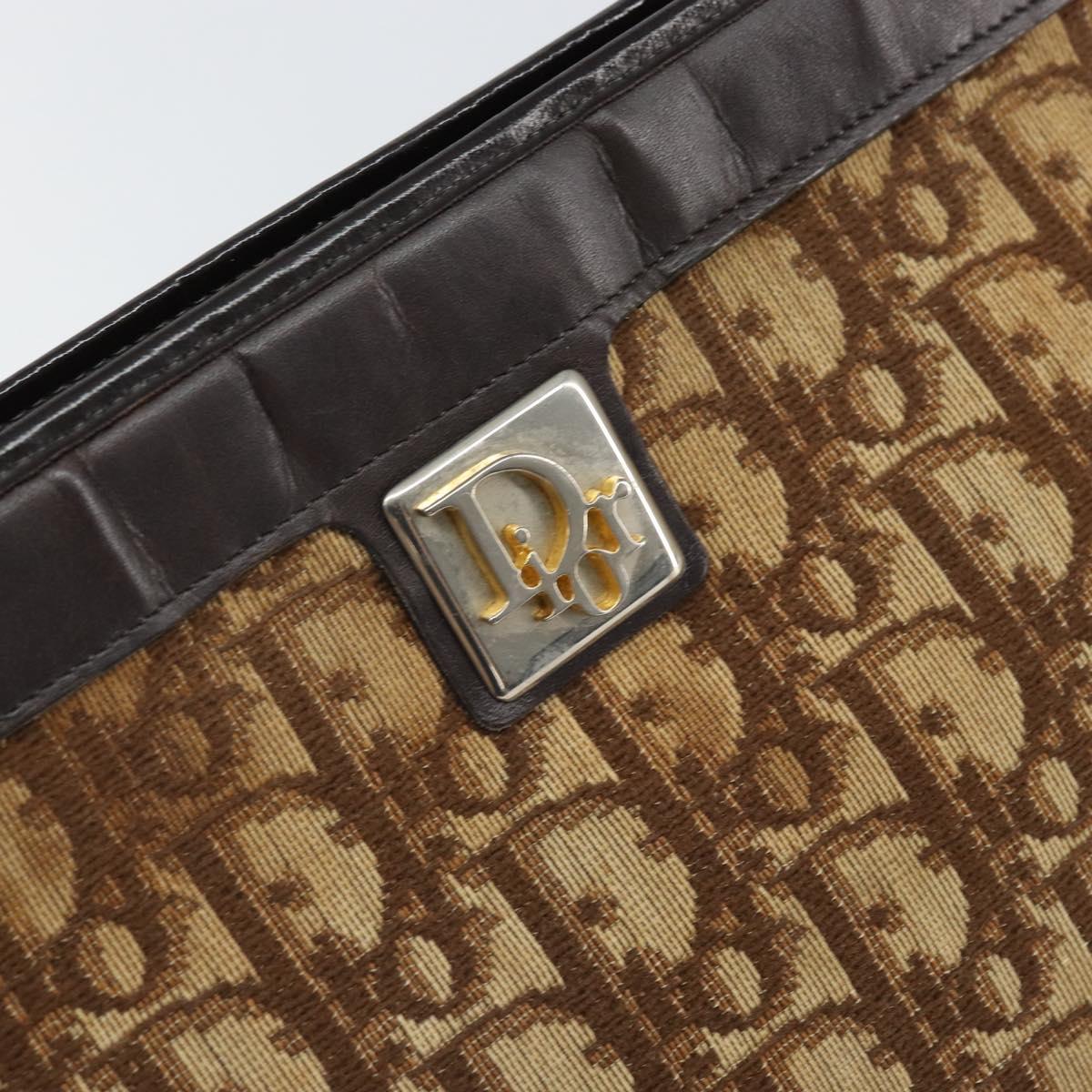 Christian Dior Trotter Canvas Shoulder Bag Beige Gold Auth 169555