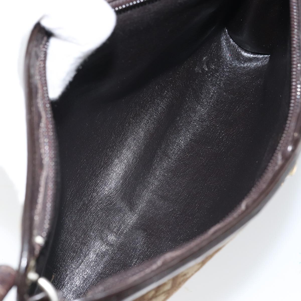 Christian Dior Trotter Canvas Shoulder Bag Beige Gold Auth 169555