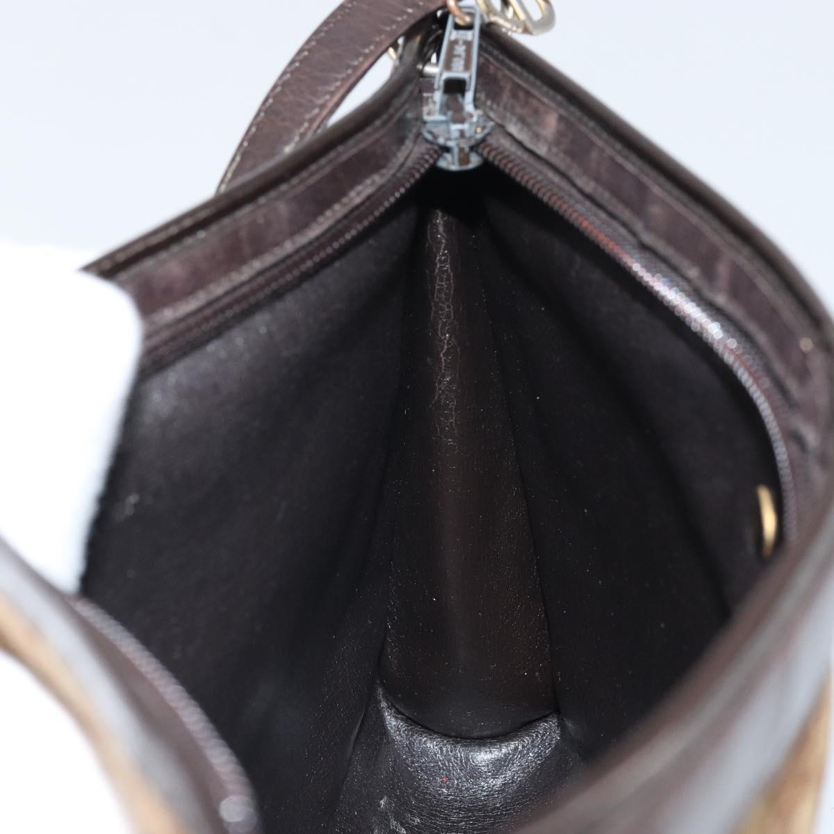 Christian Dior Trotter Canvas Shoulder Bag Beige Gold Auth 169555