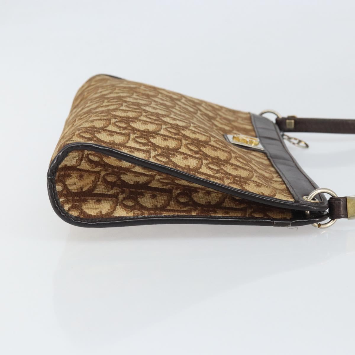 Christian Dior Trotter Canvas Shoulder Bag Beige Gold Auth 169555