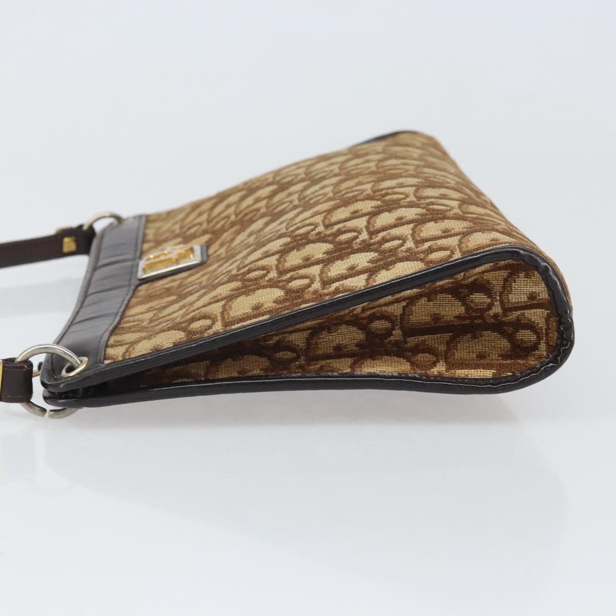 Christian Dior Trotter Canvas Shoulder Bag Beige Gold Auth 169555