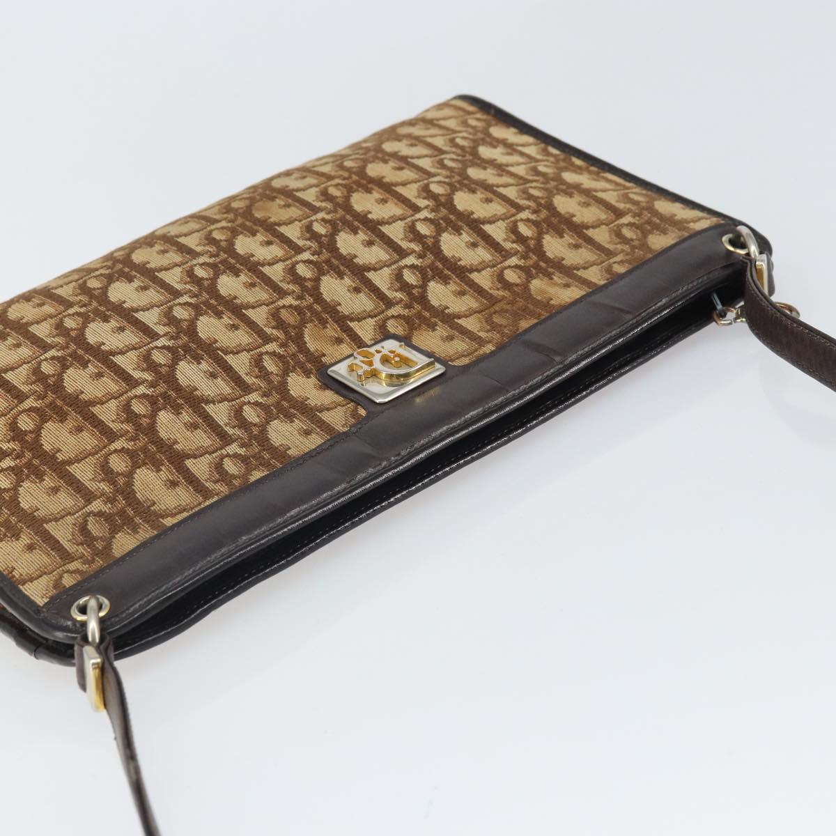 Christian Dior Trotter Canvas Shoulder Bag Beige Gold Auth 169555