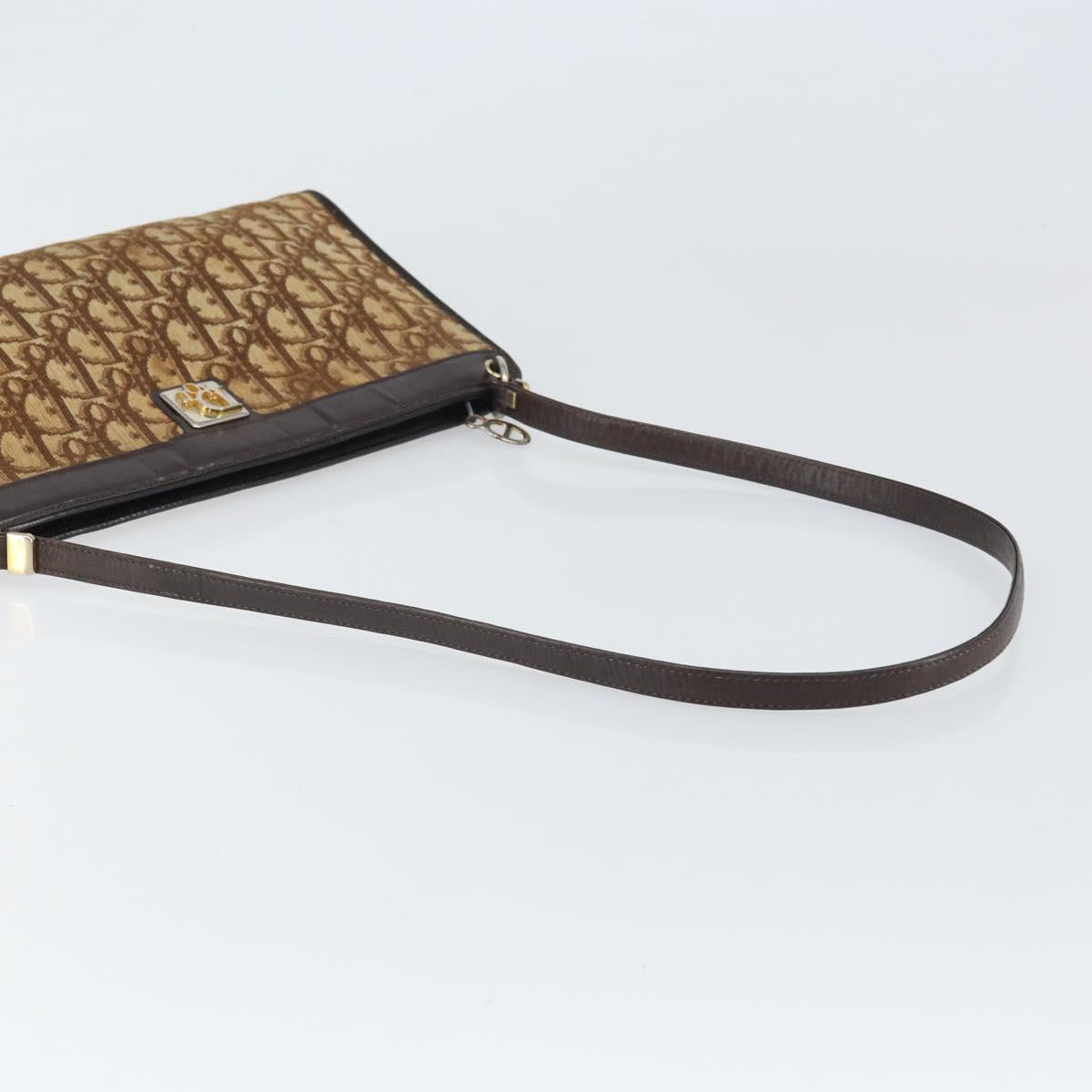 Christian Dior Trotter Canvas Shoulder Bag Beige Gold Auth 169555