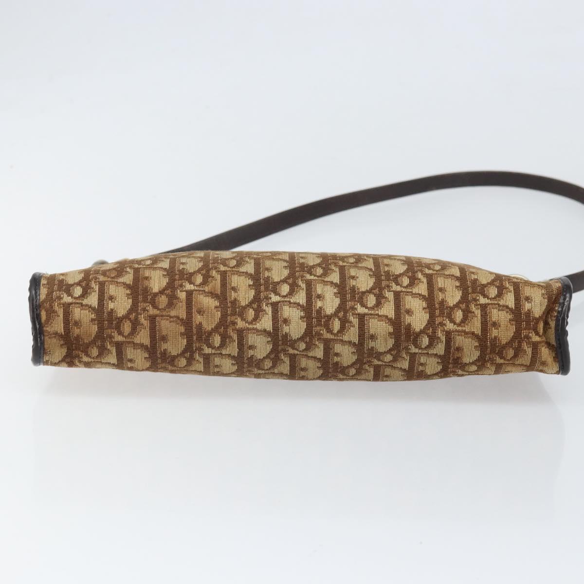 Christian Dior Trotter Canvas Shoulder Bag Beige Gold Auth 169555