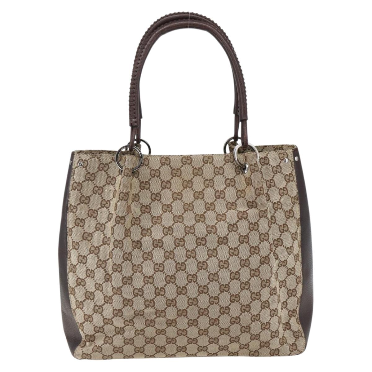 GUCCI GG Canvas Tote Bag Beige Silver 115016 Auth 169570