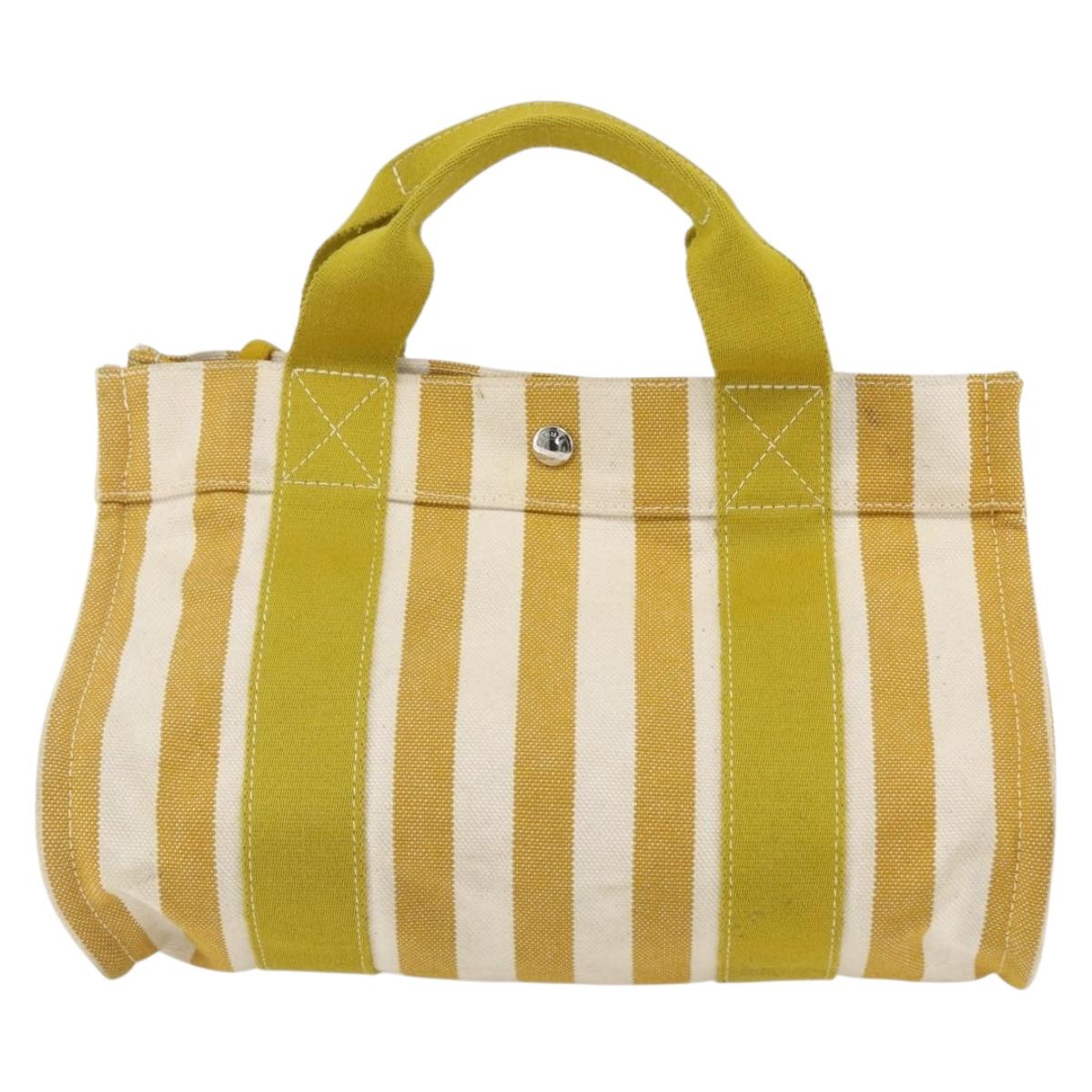 HERMES Cannes PM Hand Bag Canvas Yellow Silver Auth 169571