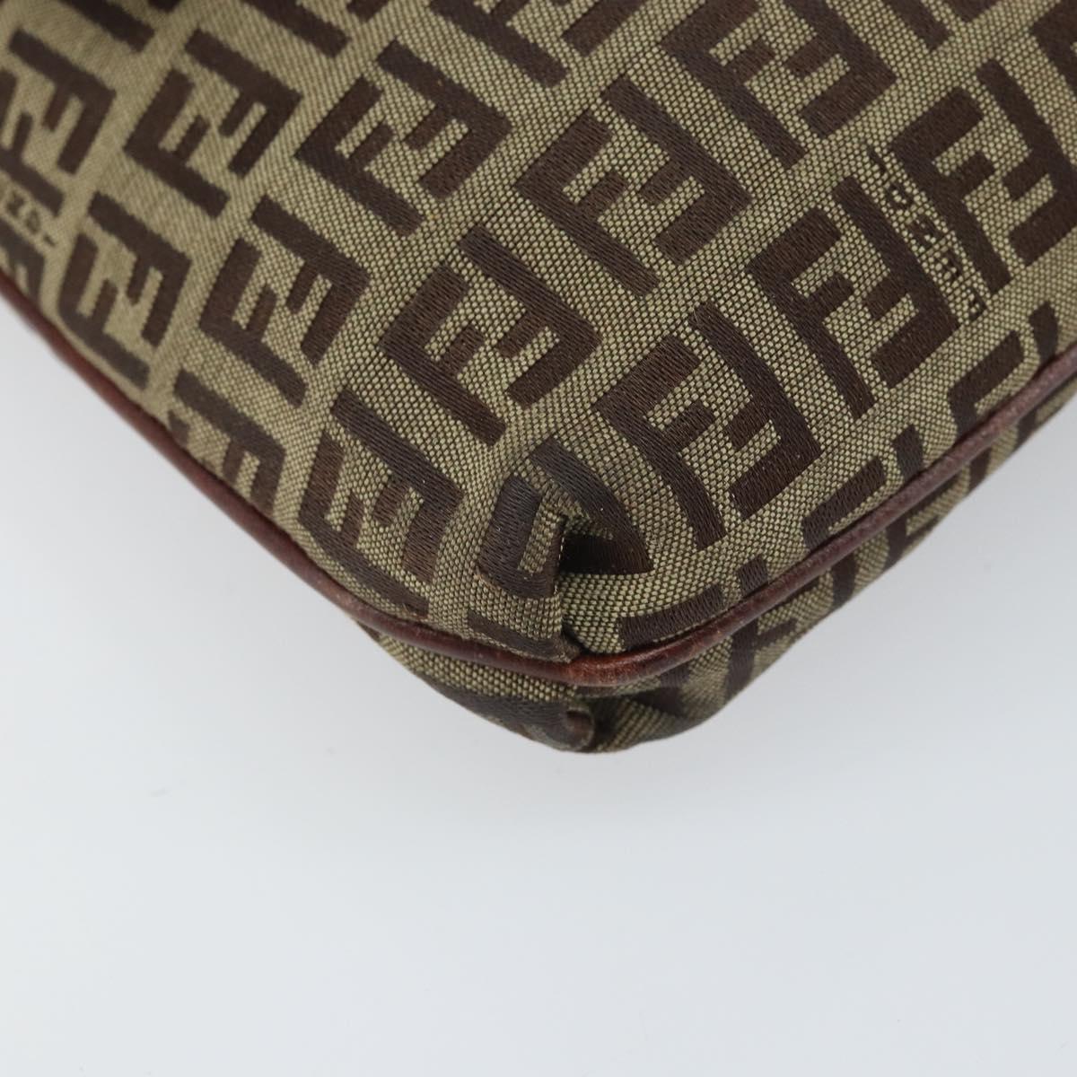 FENDI Zucchino Canvas Shoulder Bag Beige Gold Auth 169575