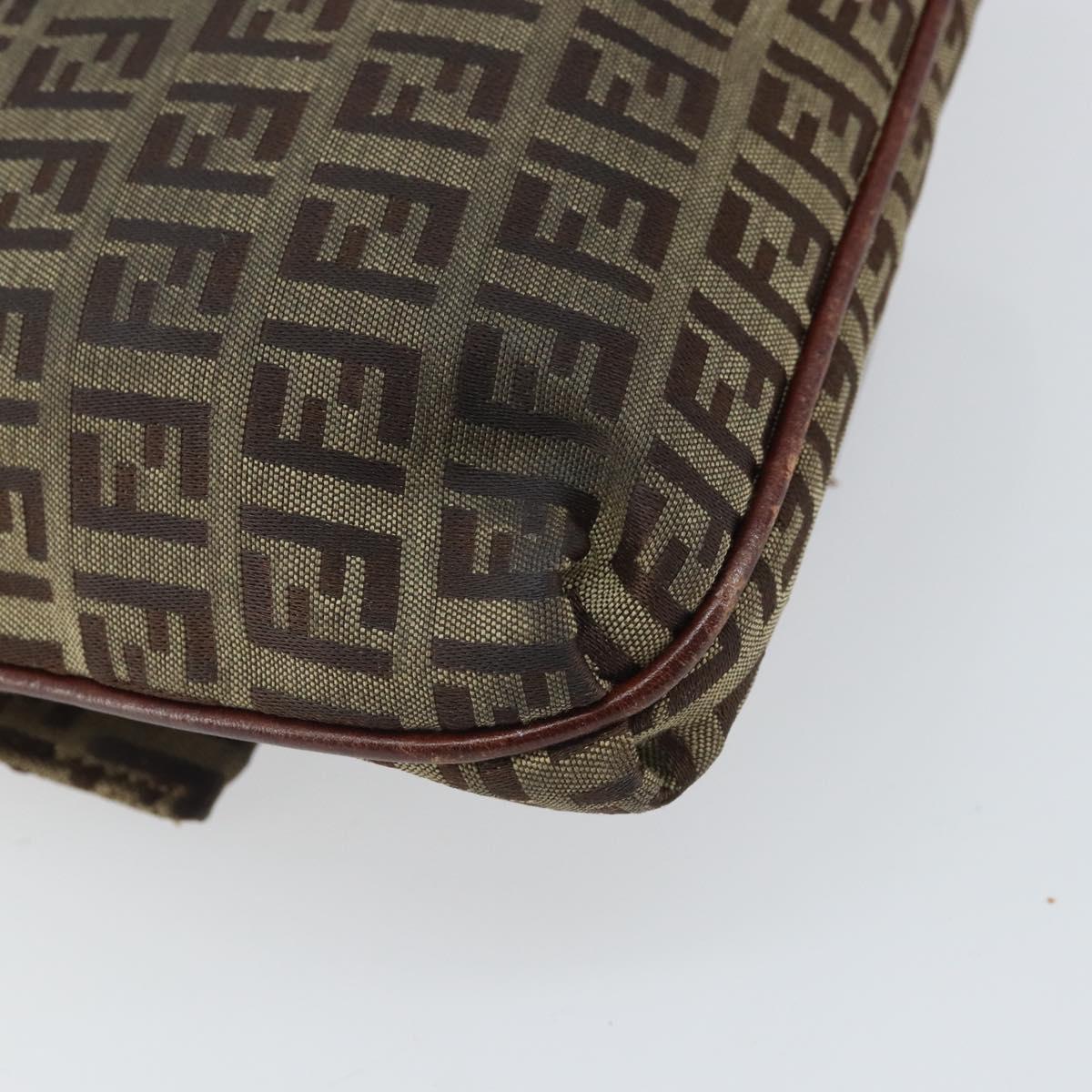 FENDI Zucchino Canvas Shoulder Bag Beige Gold Auth 169575