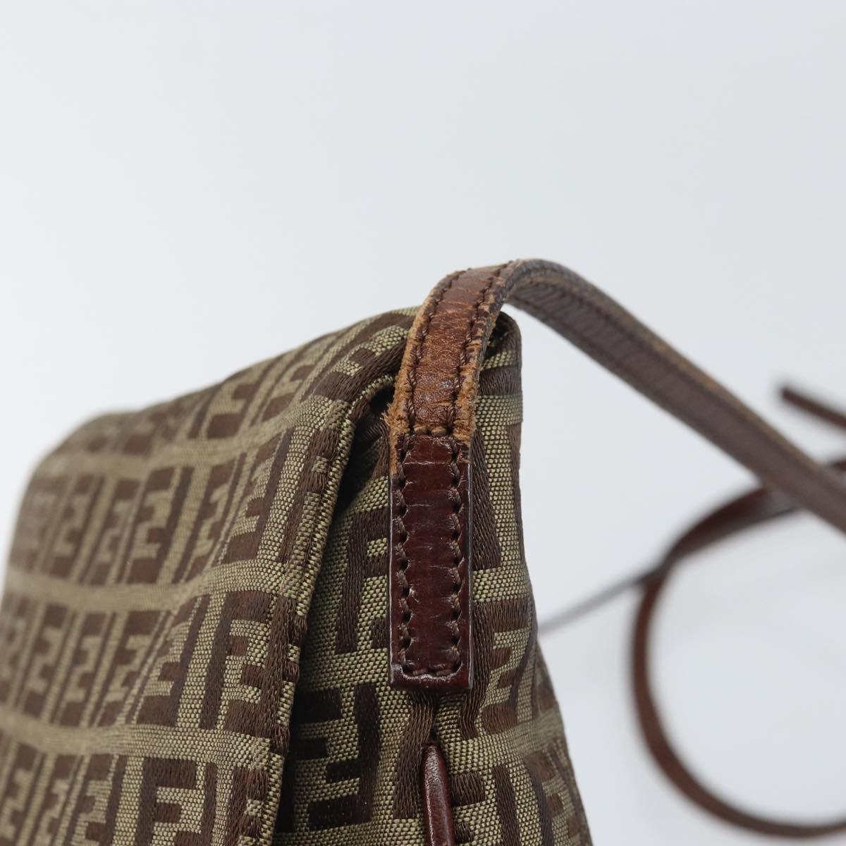 FENDI Zucchino Canvas Shoulder Bag Beige Gold Auth 169575