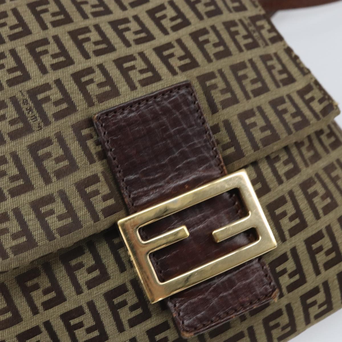 FENDI Zucchino Canvas Shoulder Bag Beige Gold Auth 169575