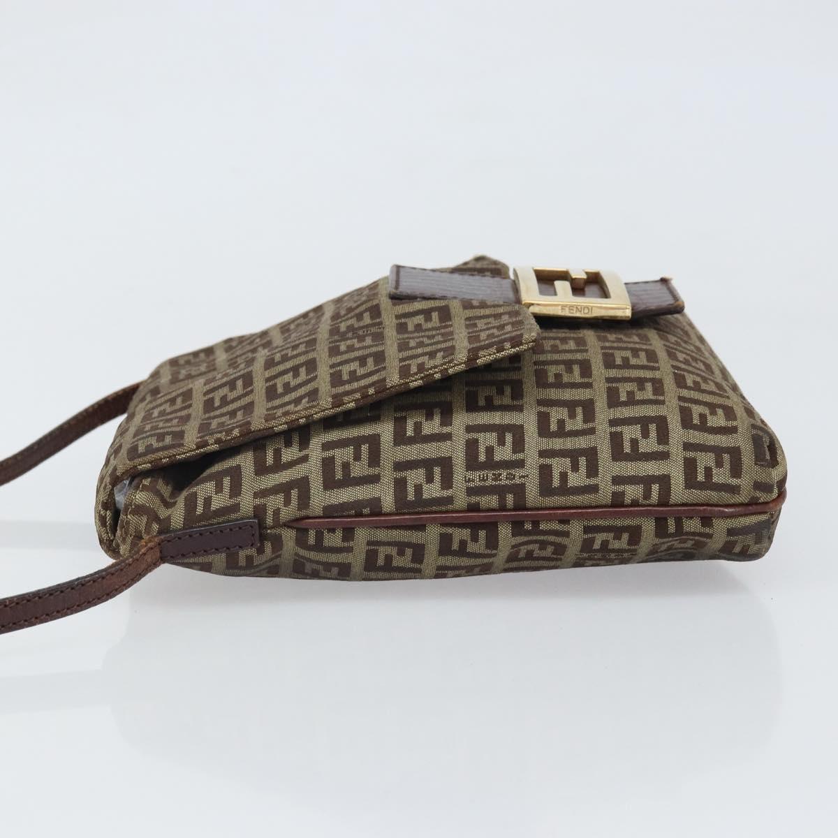 FENDI Zucchino Canvas Shoulder Bag Beige Gold Auth 169575