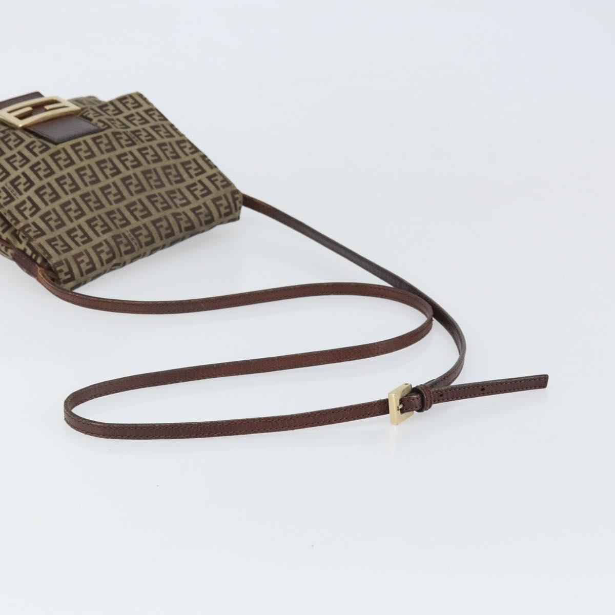 FENDI Zucchino Canvas Shoulder Bag Beige Gold Auth 169575