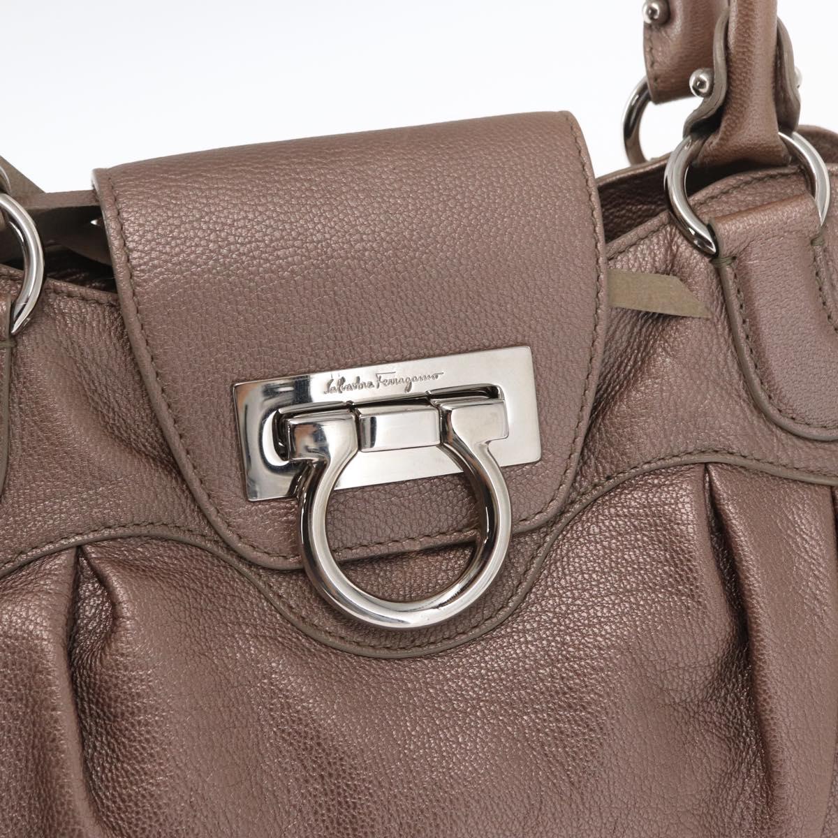 Salvatore Ferragamo Gancini Hand Bag Leather Beige Silver Auth 169577