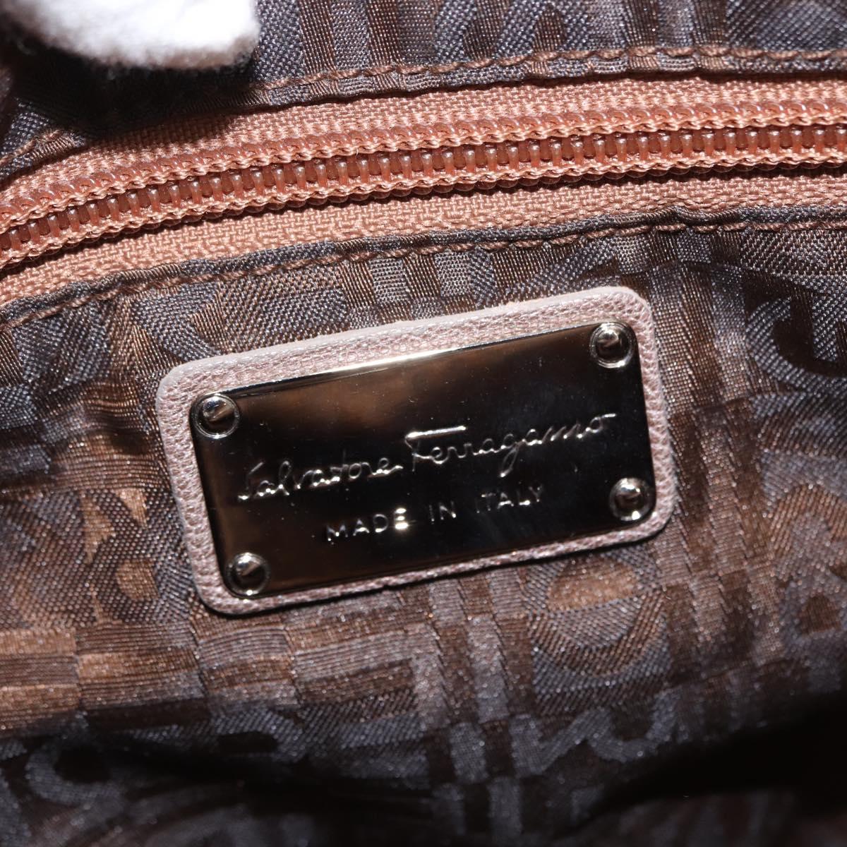 Salvatore Ferragamo Gancini Hand Bag Leather Beige Silver Auth 169577