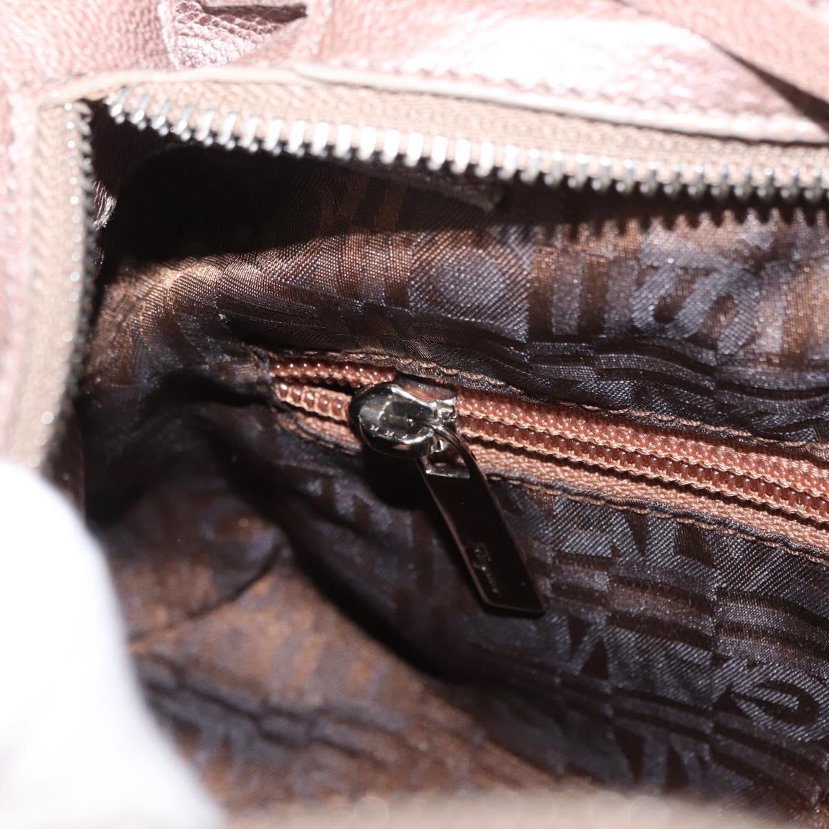Salvatore Ferragamo Gancini Hand Bag Leather Beige Silver Auth 169577