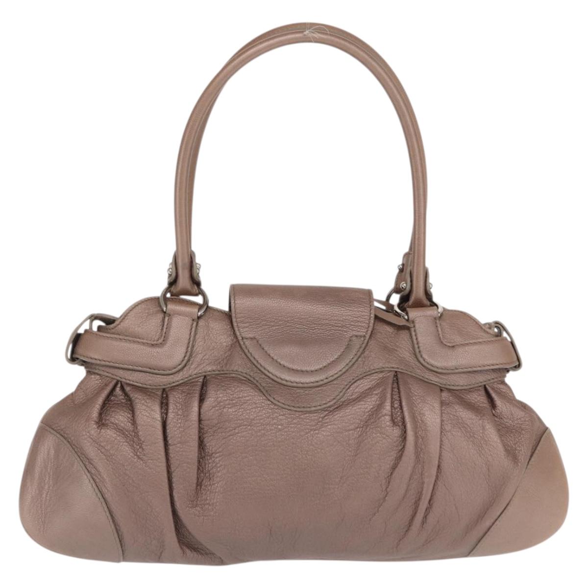 Salvatore Ferragamo Gancini Hand Bag Leather Beige Silver Auth 169577
