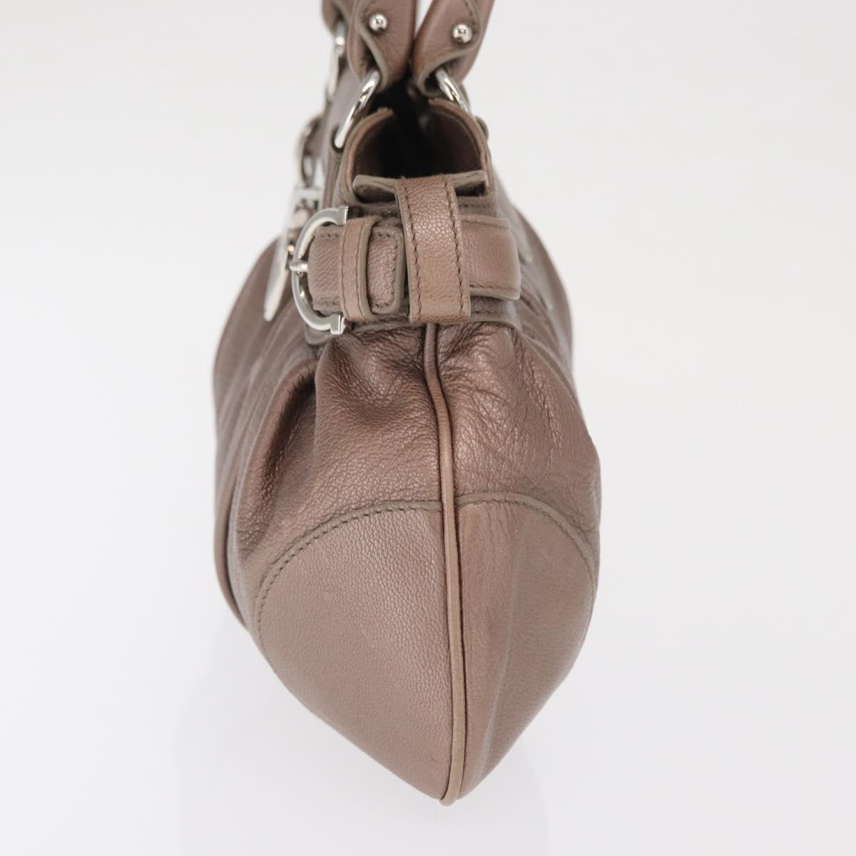 Salvatore Ferragamo Gancini Hand Bag Leather Beige Silver Auth 169577