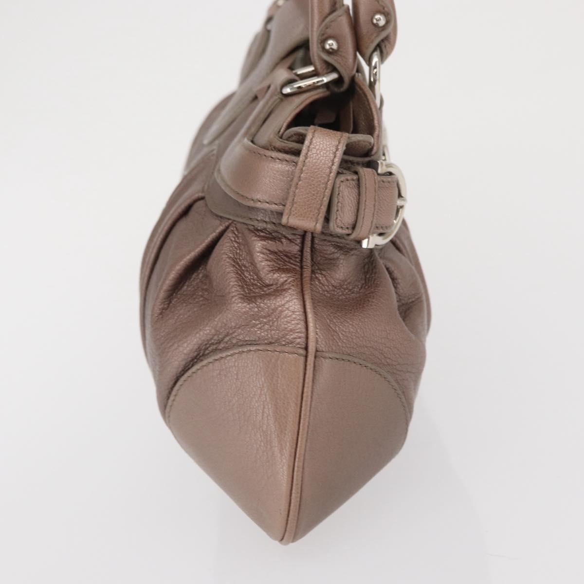 Salvatore Ferragamo Gancini Hand Bag Leather Beige Silver Auth 169577