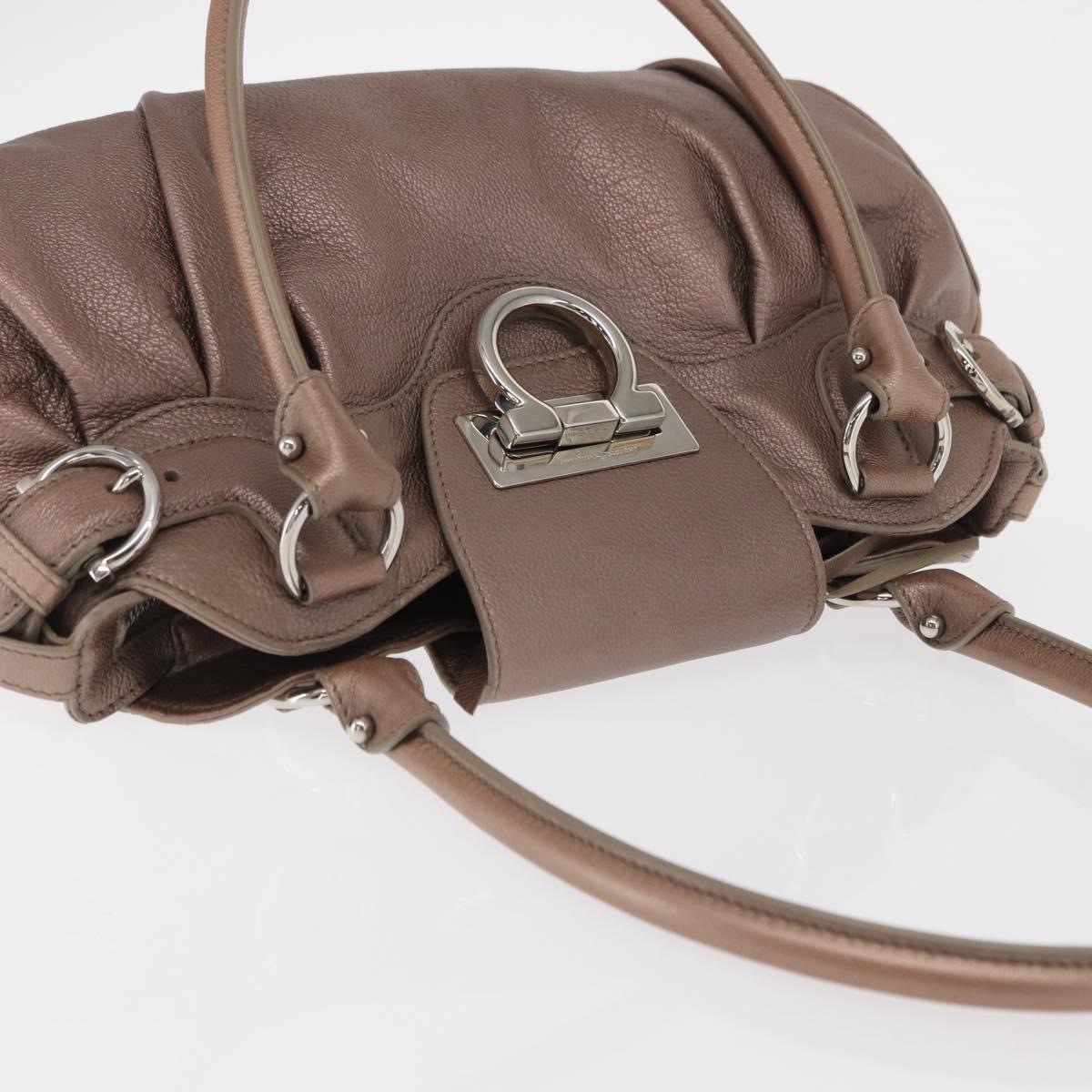 Salvatore Ferragamo Gancini Hand Bag Leather Beige Silver Auth 169577