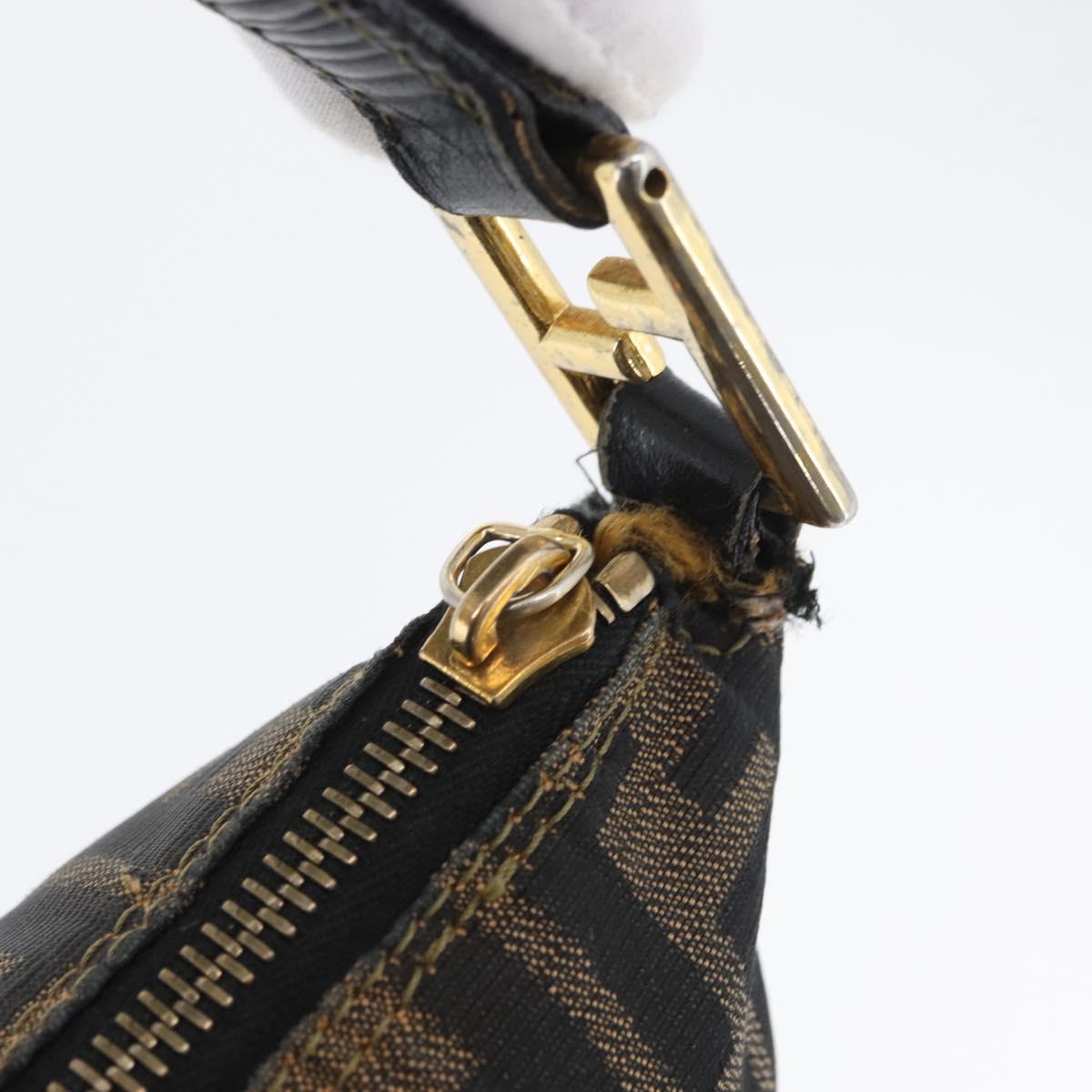 FENDI Zucca Canvas Shoulder Bag Black Brown Auth 169579