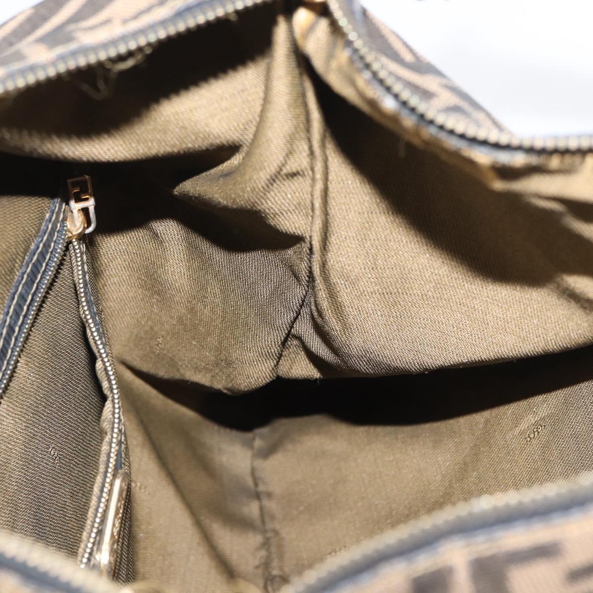 FENDI Zucca Canvas Shoulder Bag Black Brown Auth 169579