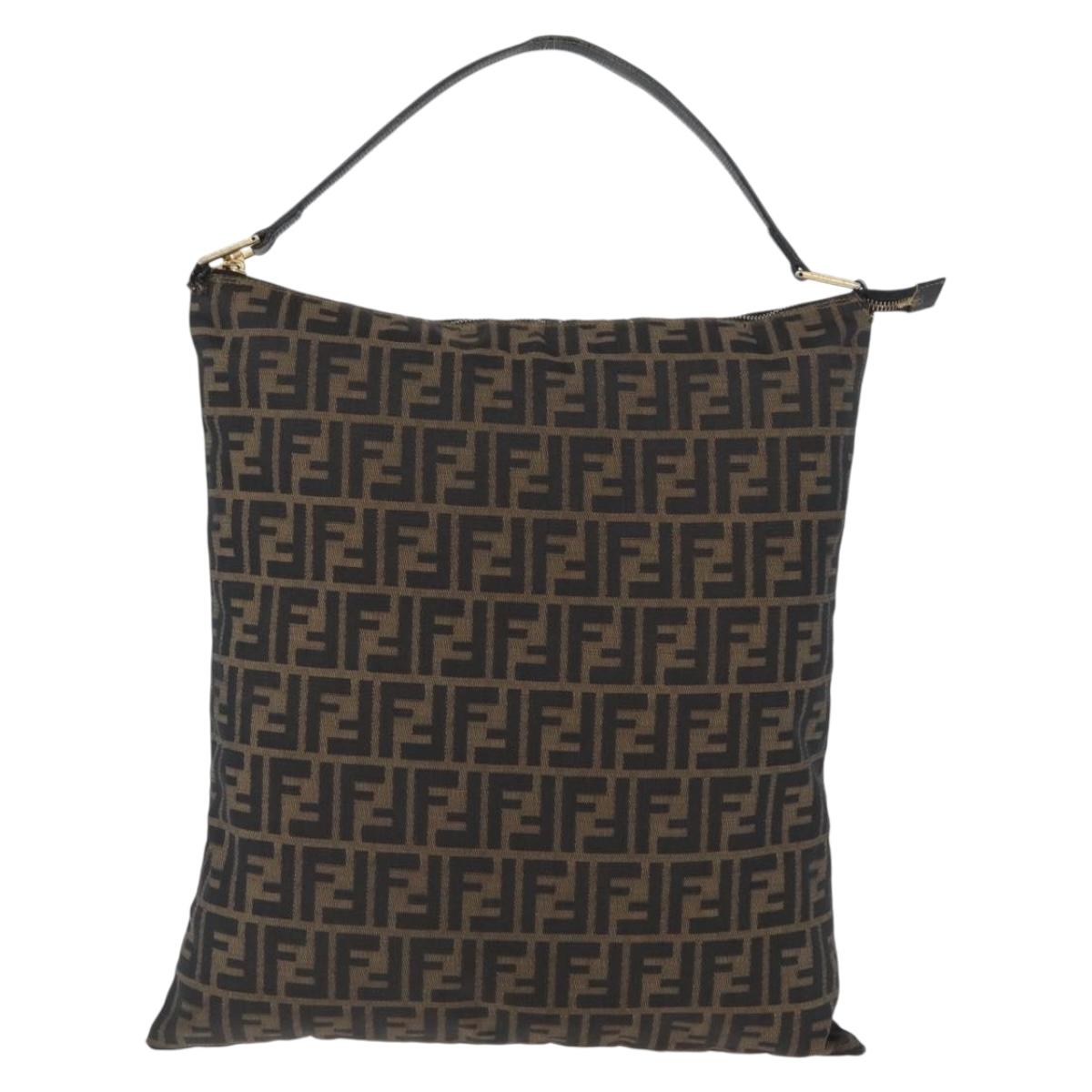 FENDI Zucca Canvas Shoulder Bag Black Brown Auth 169579
