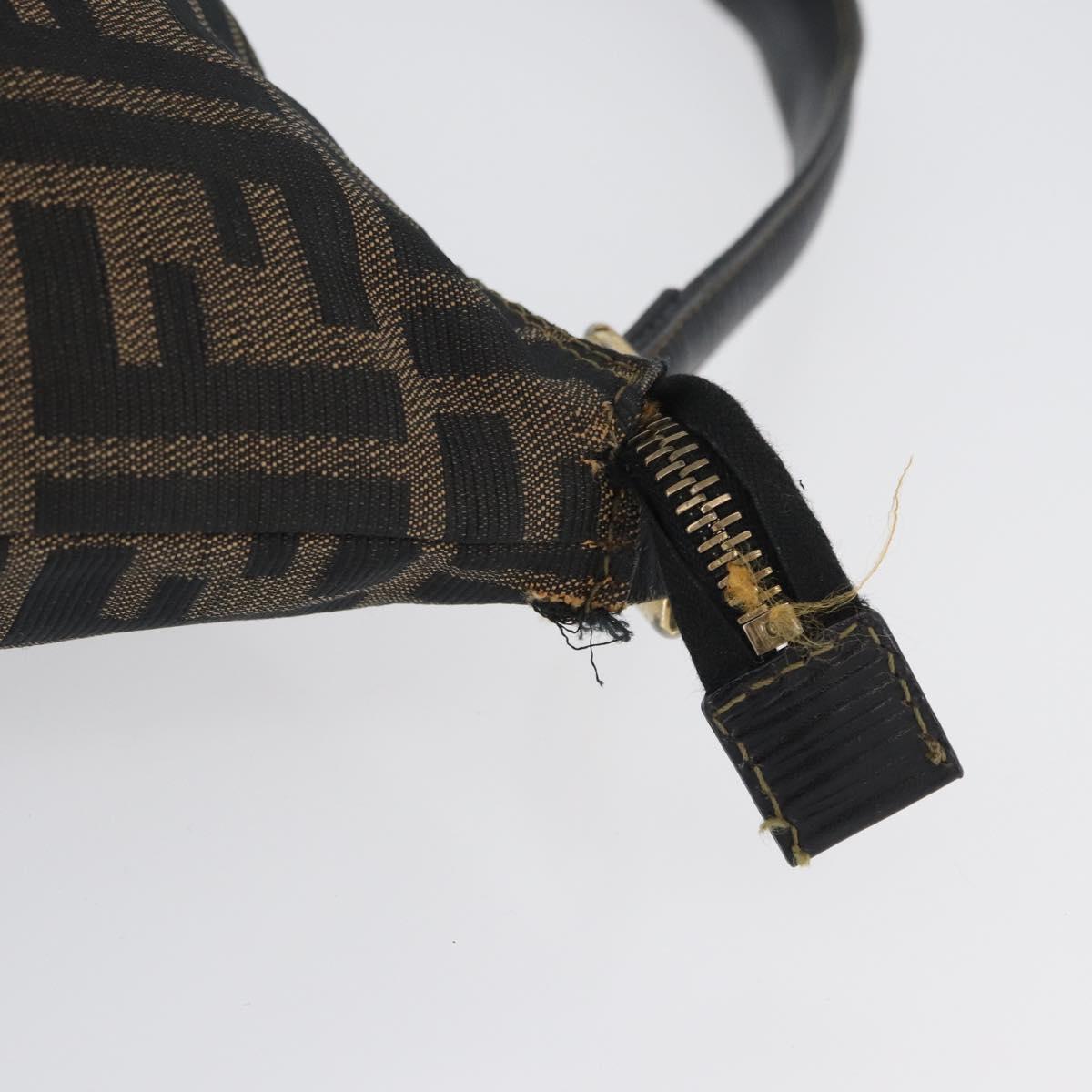 FENDI Zucca Canvas Shoulder Bag Black Brown Auth 169579