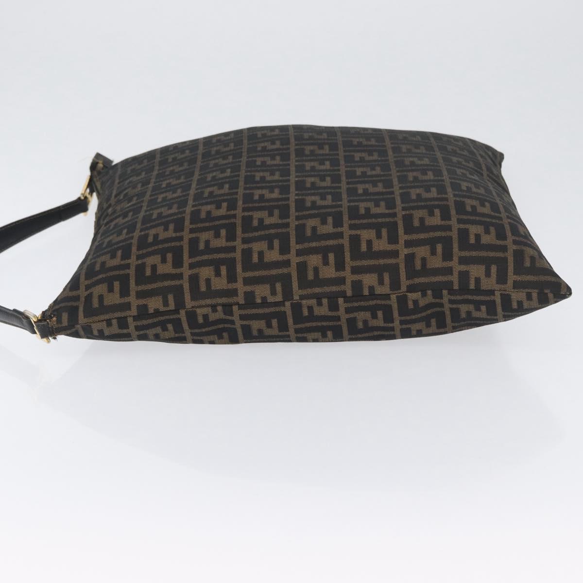 FENDI Zucca Canvas Shoulder Bag Black Brown Auth 169579