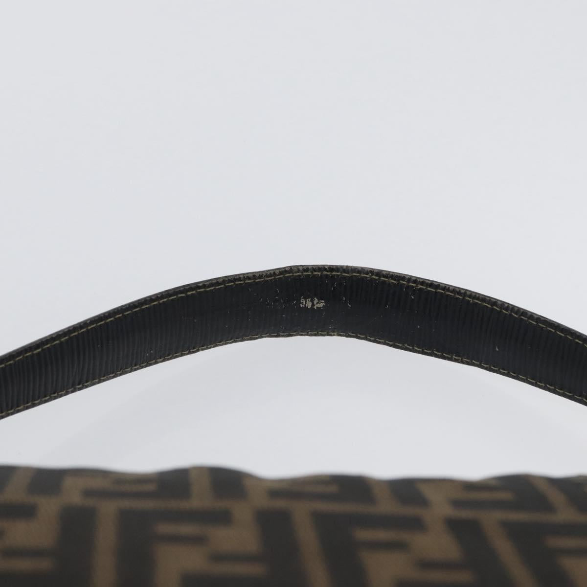 FENDI Zucca Canvas Shoulder Bag Black Brown Auth 169579